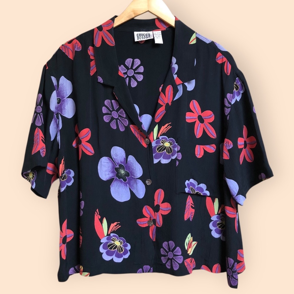 Vintage 90s Y2K Chico’s Design Retro Flower Patterned Casual Shirt Women 3 (XL) - Picture 2 of 8